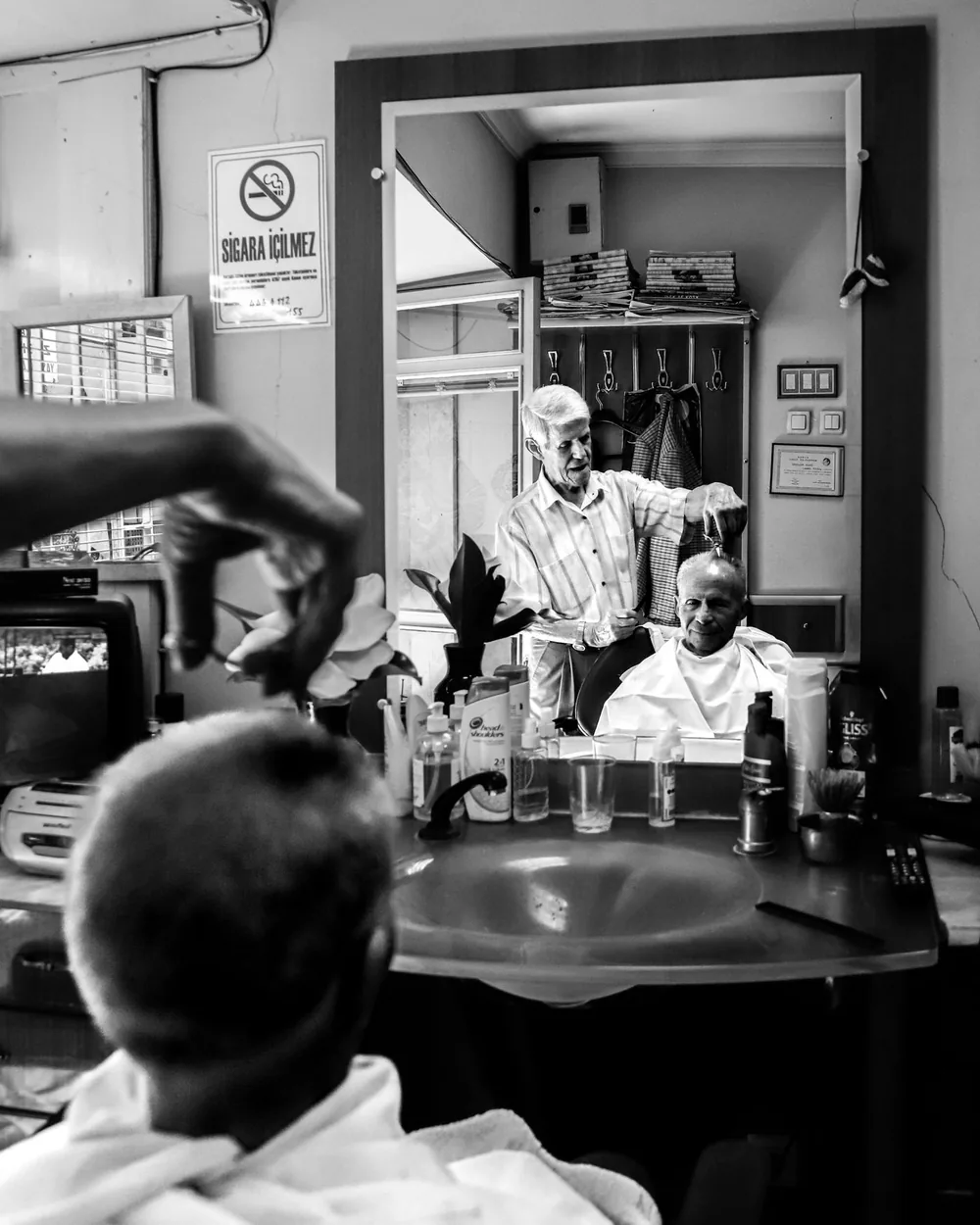 Classic barber chairs inside a traditional men's barbershop